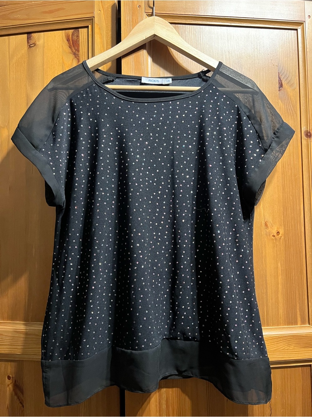 Ricki's Black Short-Sleeve Blouse with Sparkle Dot Accents